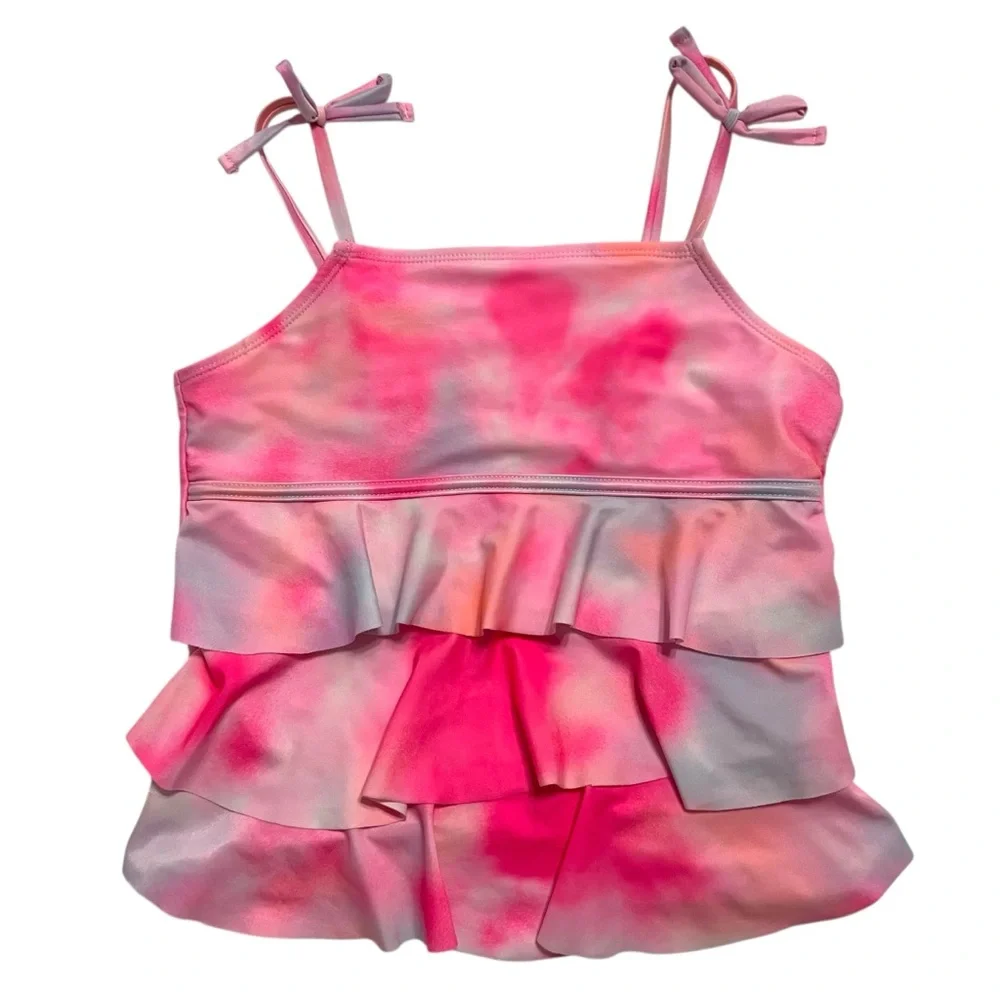 Justice Girls L (12/14) Pink Tie Dye Ruffle Tankini Swimsuit